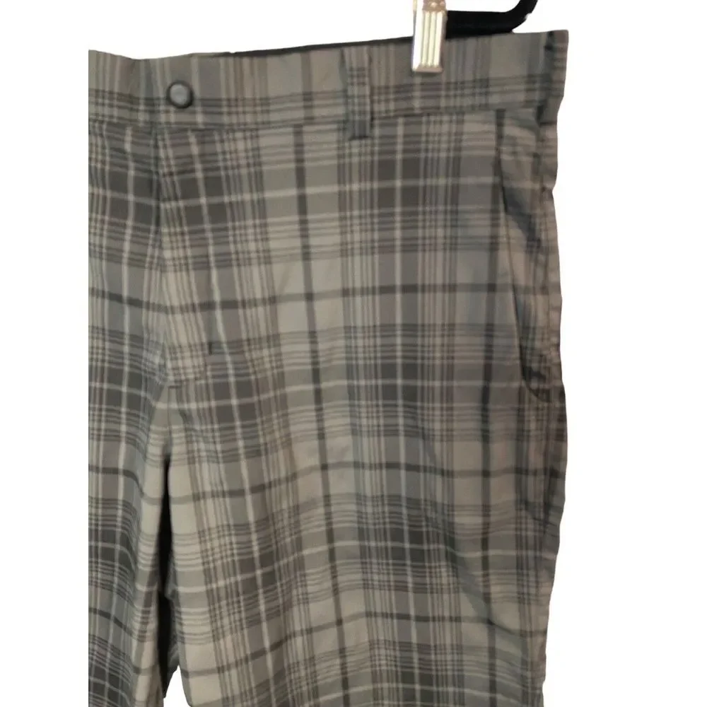 Nike Golf Dri-Fit Tour Performance Gray‎ Plaid Sport Bermuda Shorts Size 36